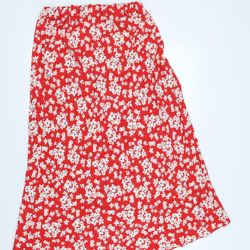 New Look Womens Red Floral Viscose A-Line Skirt Size 12