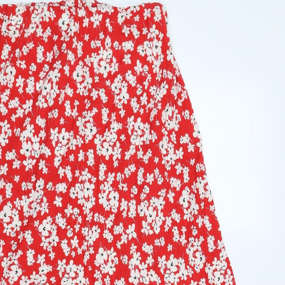 New Look Womens Red Floral Viscose A-Line Skirt Size 12