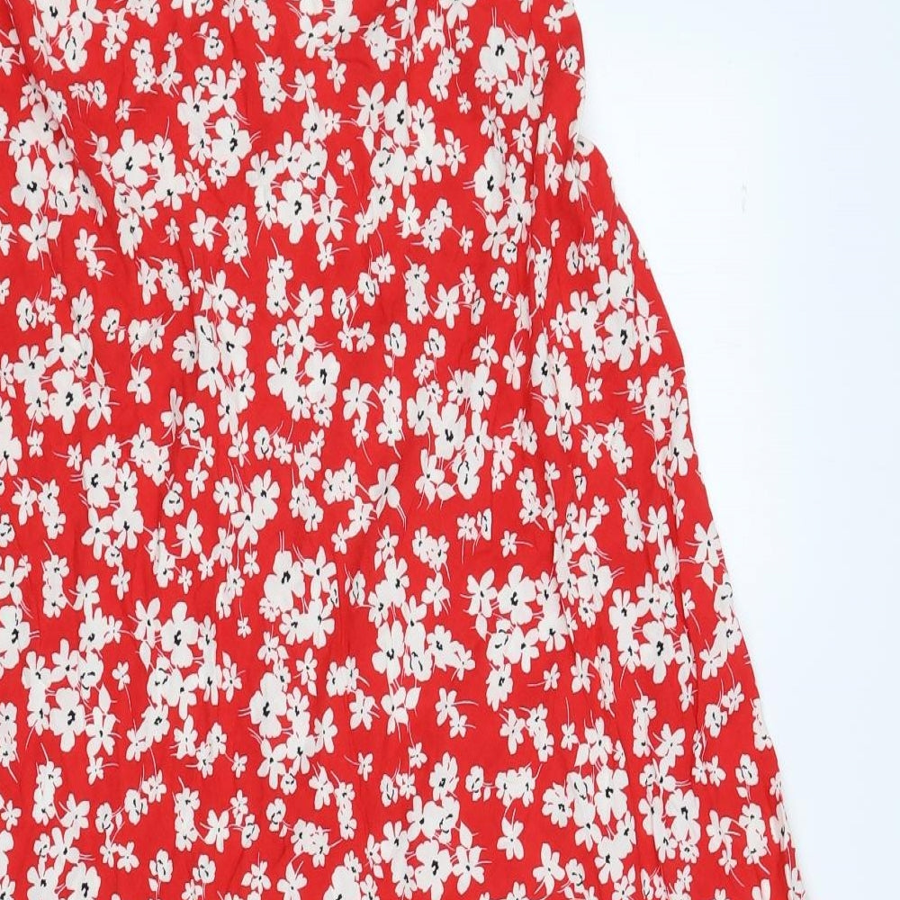 New Look Womens Red Floral Viscose A-Line Skirt Size 12