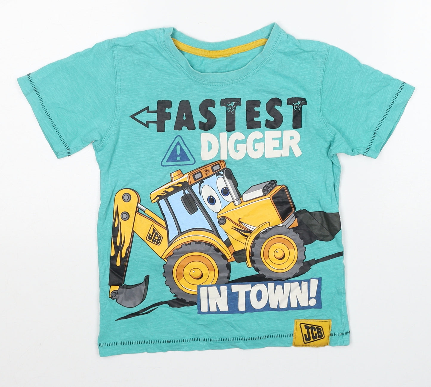 George Boys Blue Cotton Basic T-Shirt Size 4-5 Years Round Neck Pullover - Dirt Rocks JCB DIgger