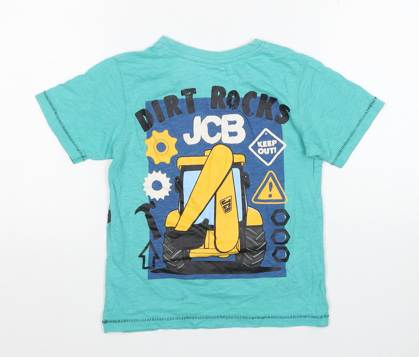 George Boys Blue Cotton Basic T-Shirt Size 4-5 Years Round Neck Pullover - Dirt Rocks JCB DIgger