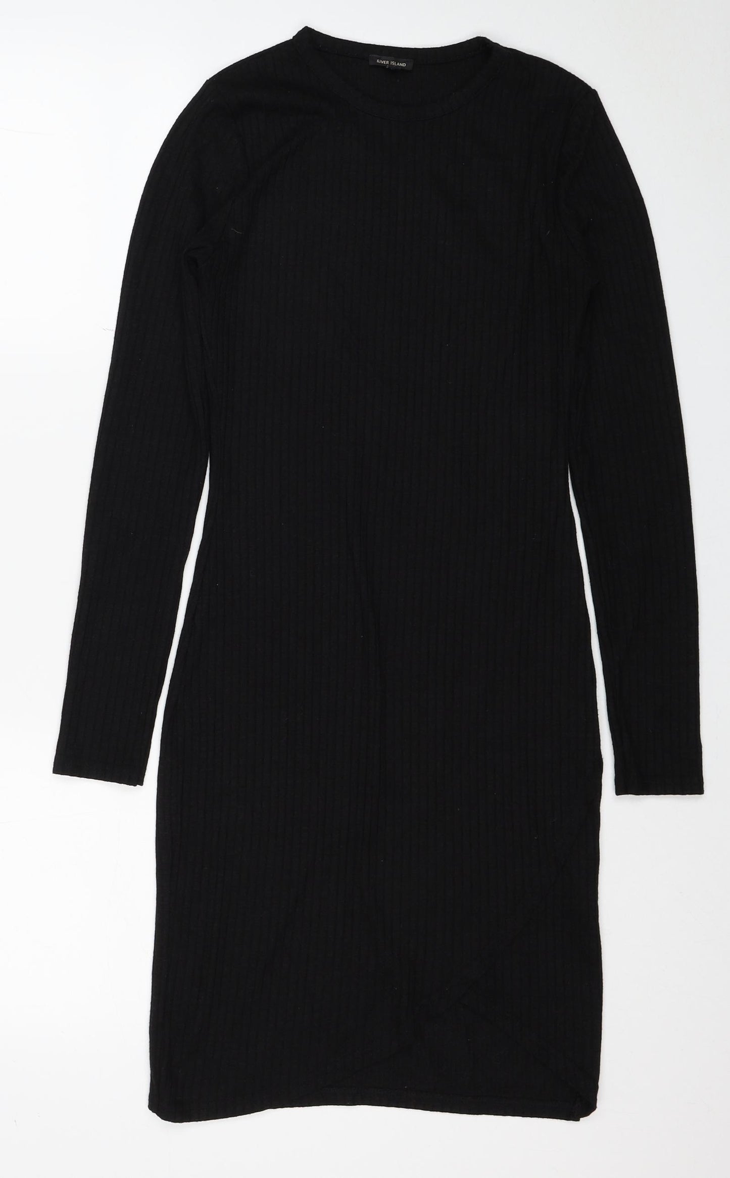River Island Womens Black Polyester Jumper Dress Size 8 Round Neck Pullover - Ribbed