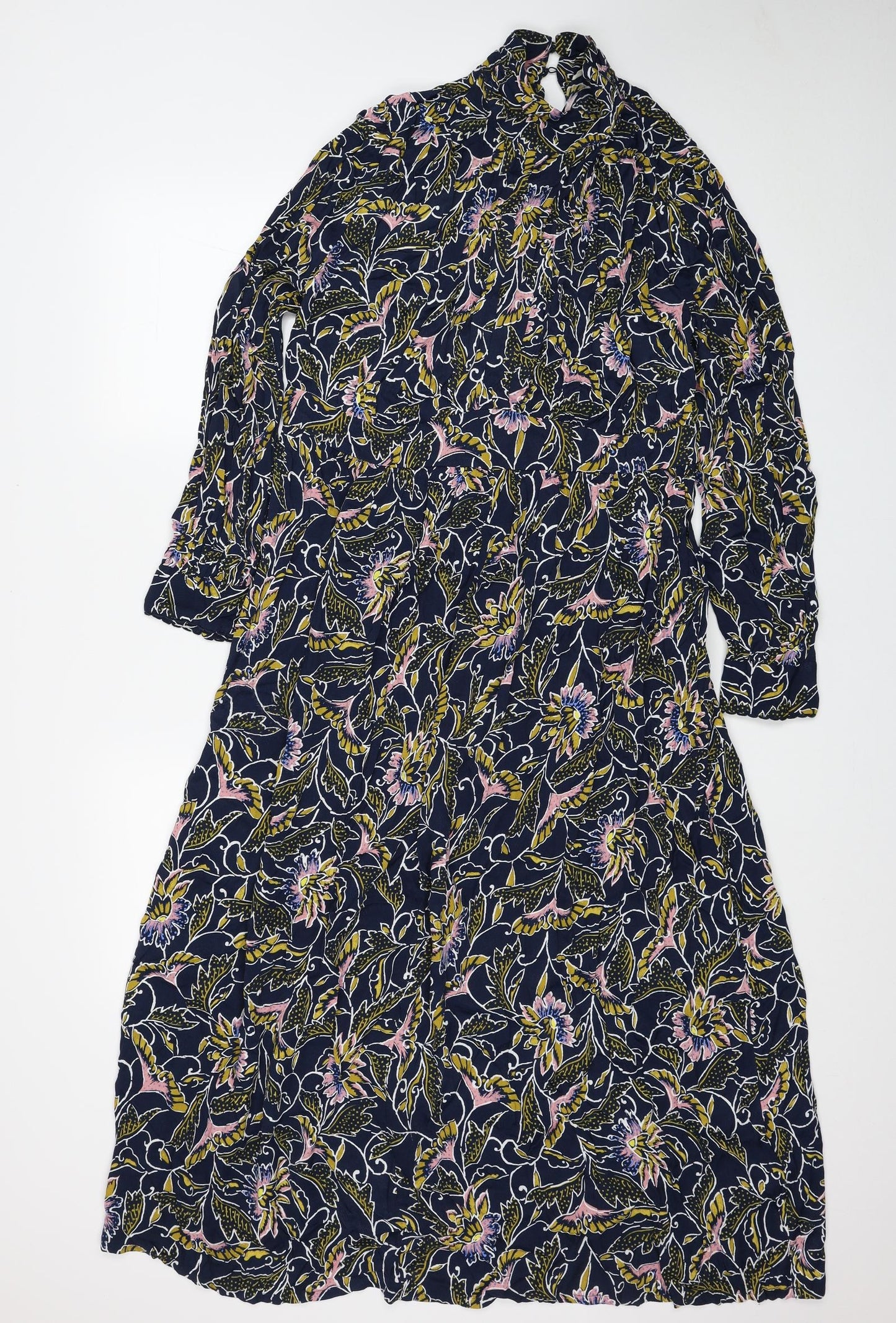 Per Una Womens Multicoloured Floral Viscose Fit & Flare Size 14 Mock Neck Button