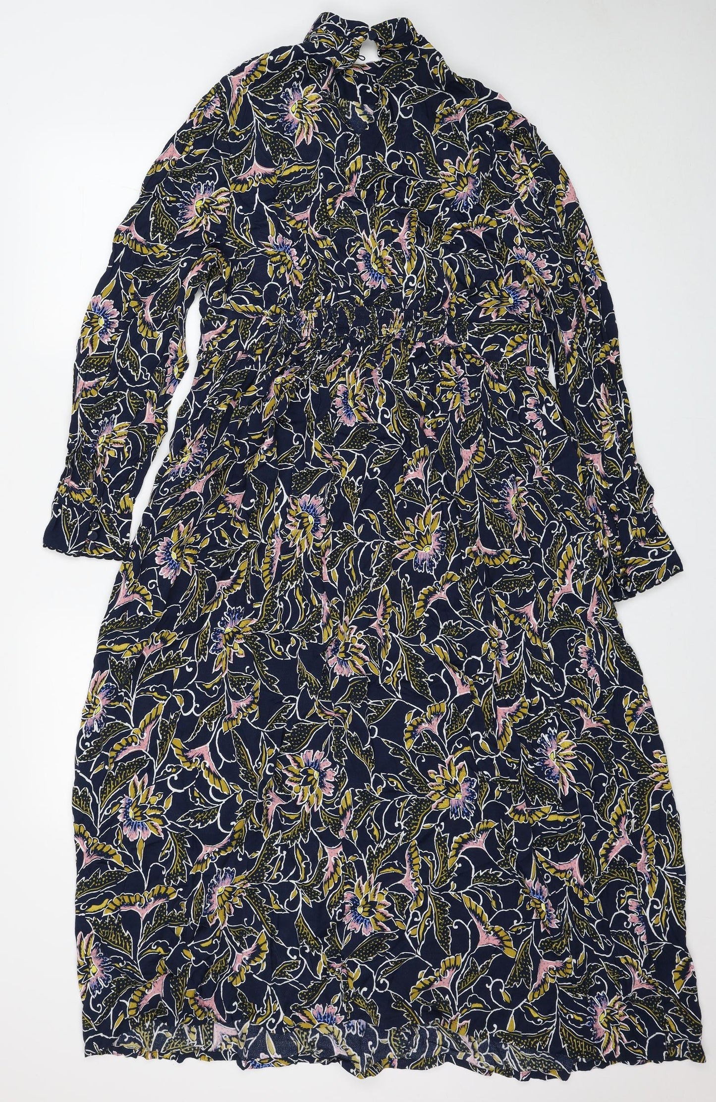 Per Una Womens Multicoloured Floral Viscose Fit & Flare Size 14 Mock Neck Button