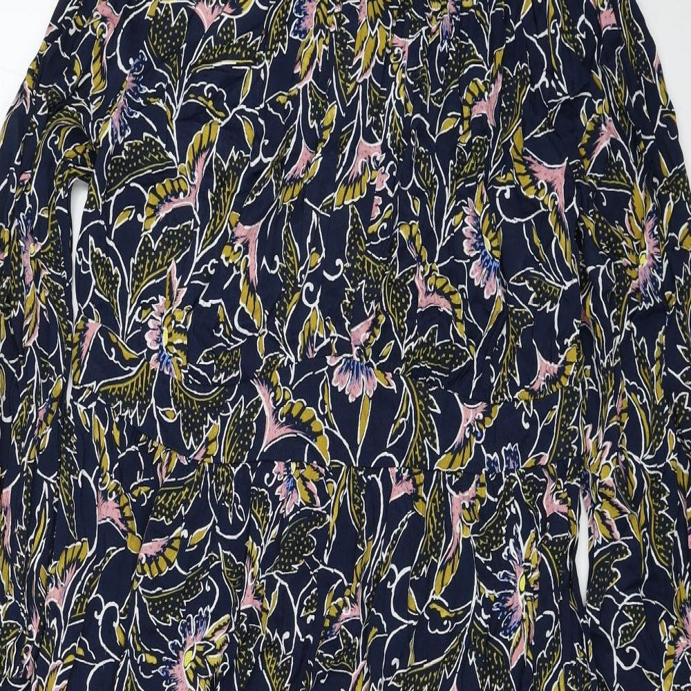 Per Una Womens Multicoloured Floral Viscose Fit & Flare Size 14 Mock Neck Button
