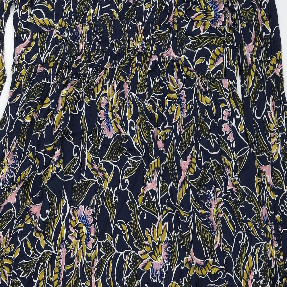 Per Una Womens Multicoloured Floral Viscose Fit & Flare Size 14 Mock Neck Button