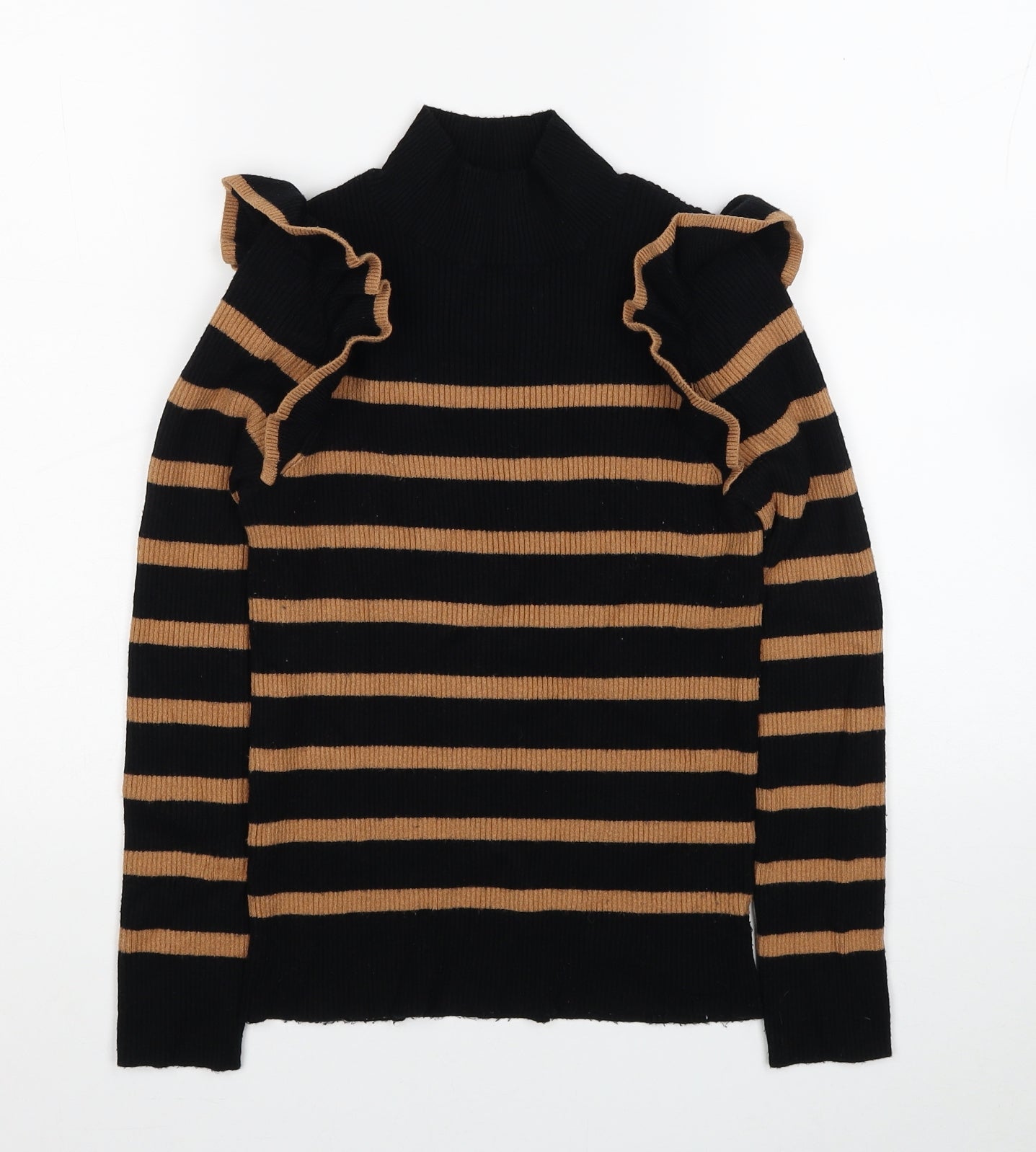 F&F Womens Black Mock Neck Striped Viscose Pullover Jumper Size 12