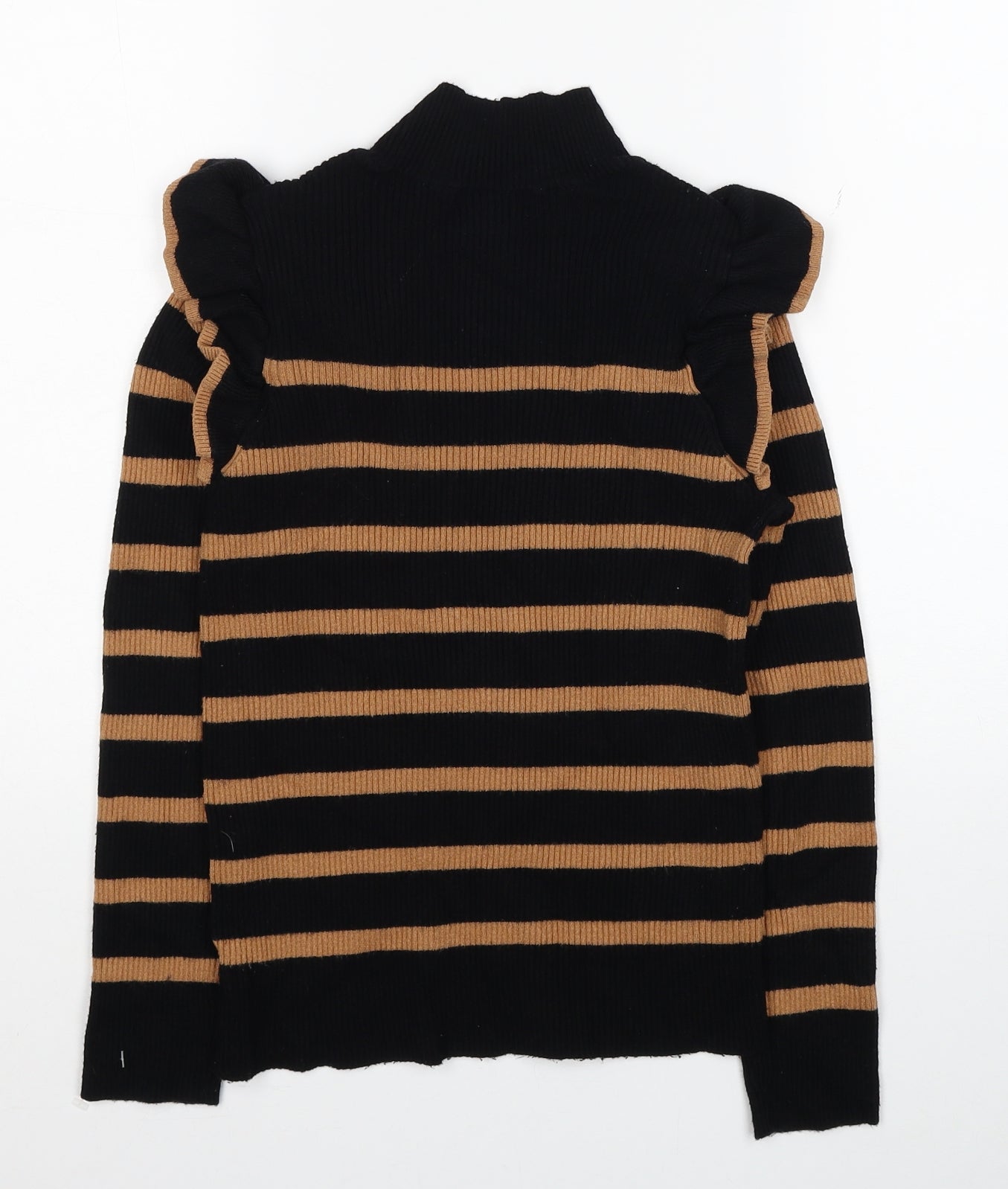 F&F Womens Black Mock Neck Striped Viscose Pullover Jumper Size 12