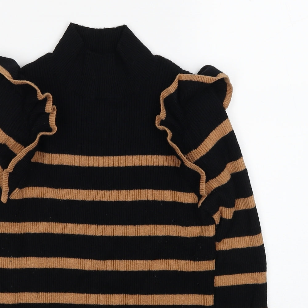 F&F Womens Black Mock Neck Striped Viscose Pullover Jumper Size 12