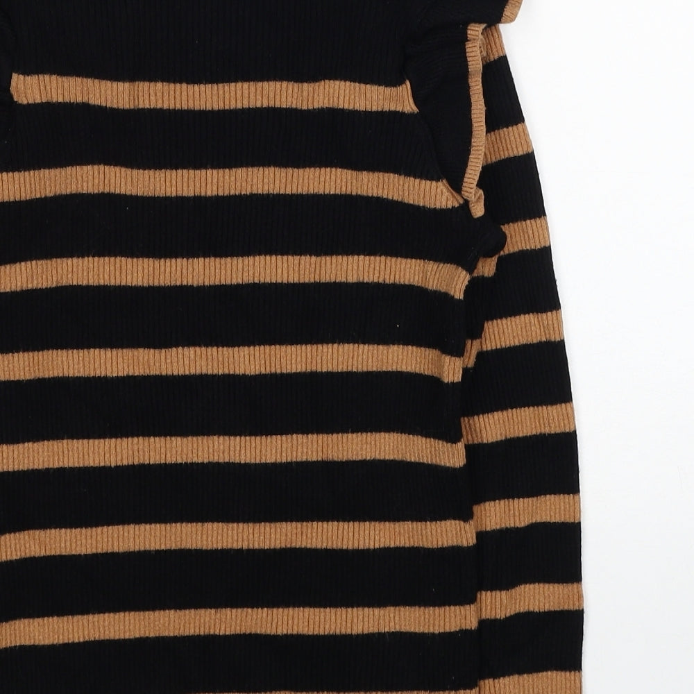 F&F Womens Black Mock Neck Striped Viscose Pullover Jumper Size 12