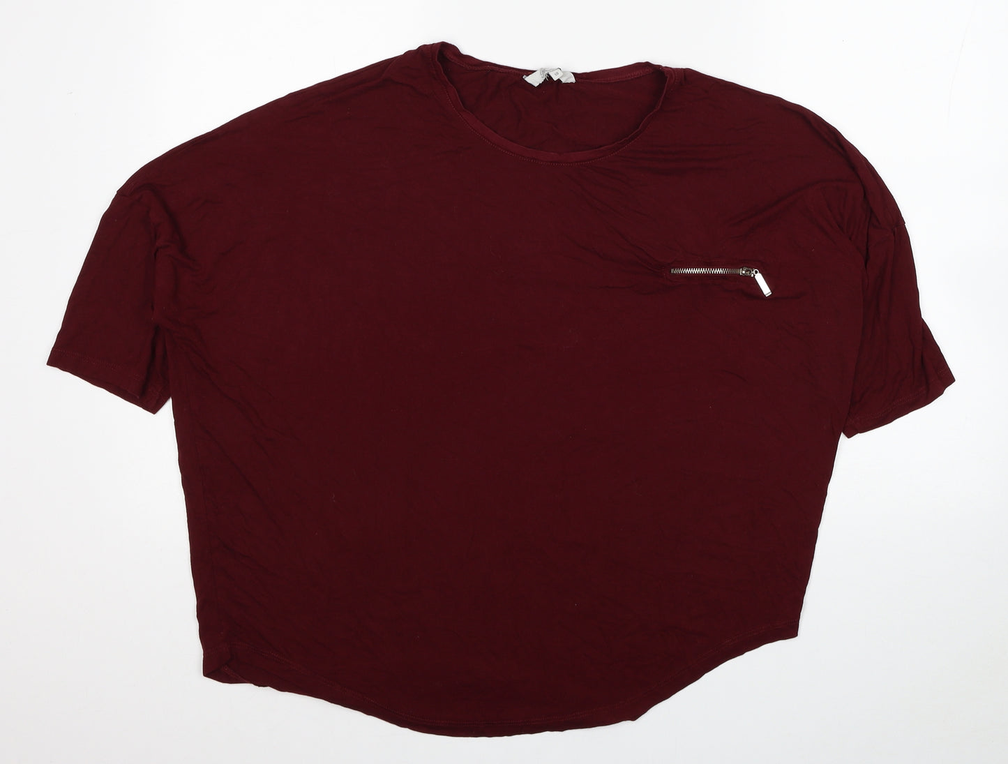 Peacocks Womens Red Viscose Basic T-Shirt Size 18 Scoop Neck - Asymmetric