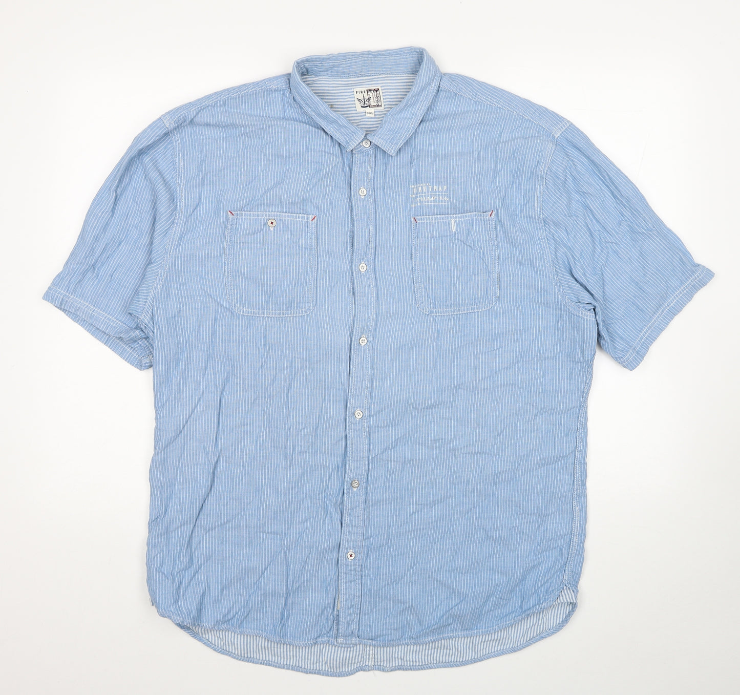 Firetrap Mens Blue Striped Cotton Button-Up Size 3XL Collared Button