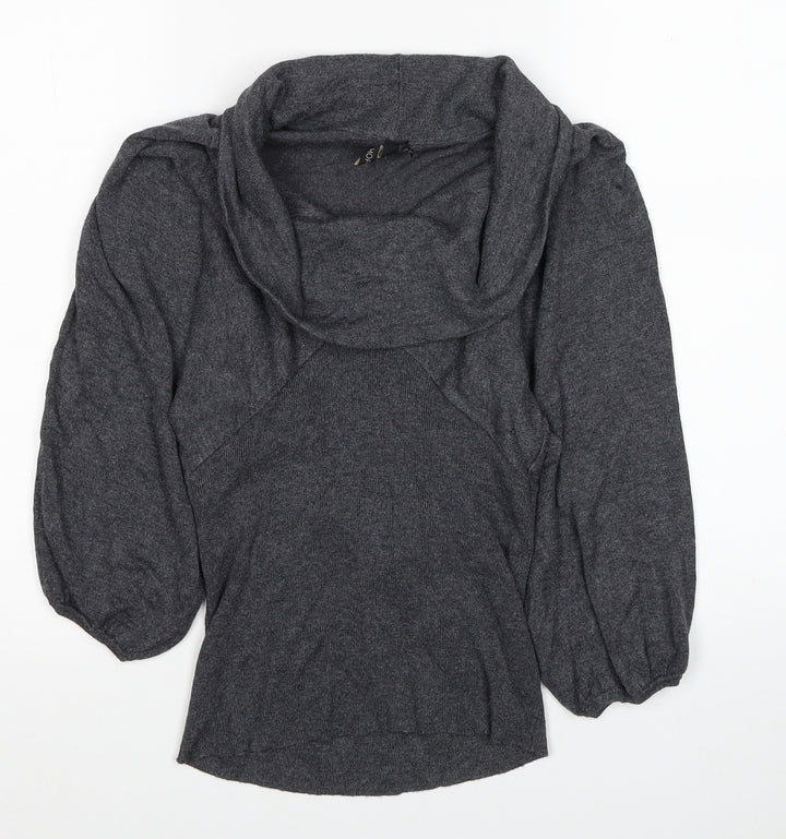 Topshop Womens Grey Viscose Jersey Blouse Size 10 Roll Neck