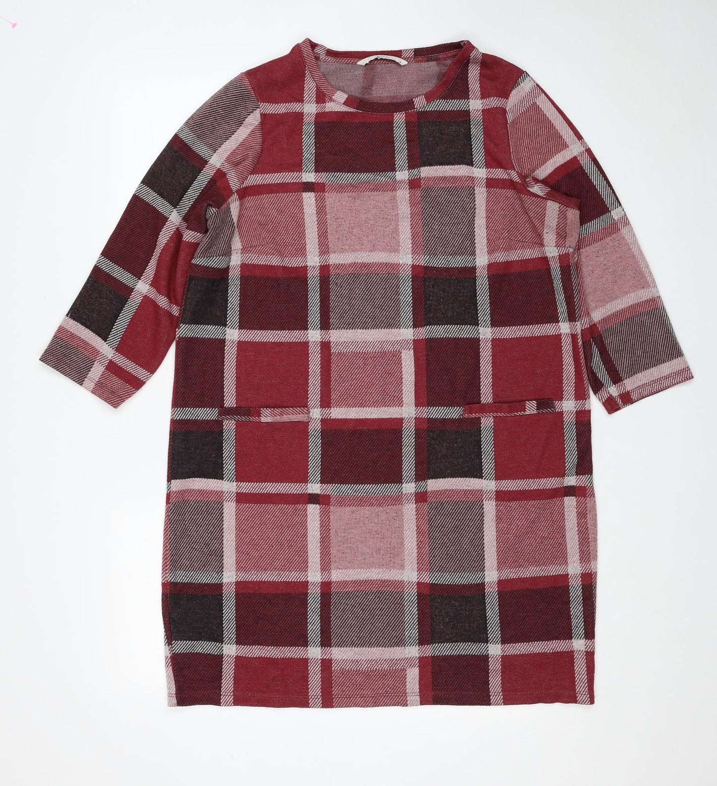 TU Womens Red Scoop Neck Plaid Polyester Tunic Jumper Size 18