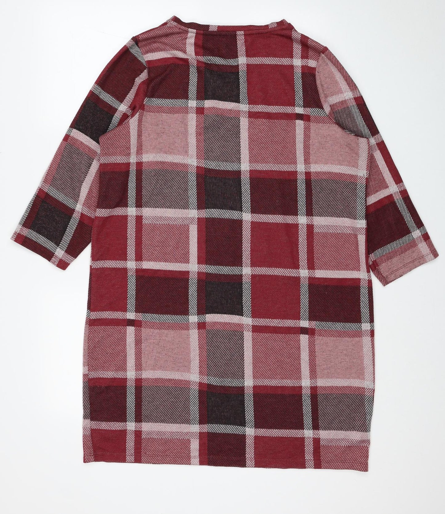 TU Womens Red Scoop Neck Plaid Polyester Tunic Jumper Size 18