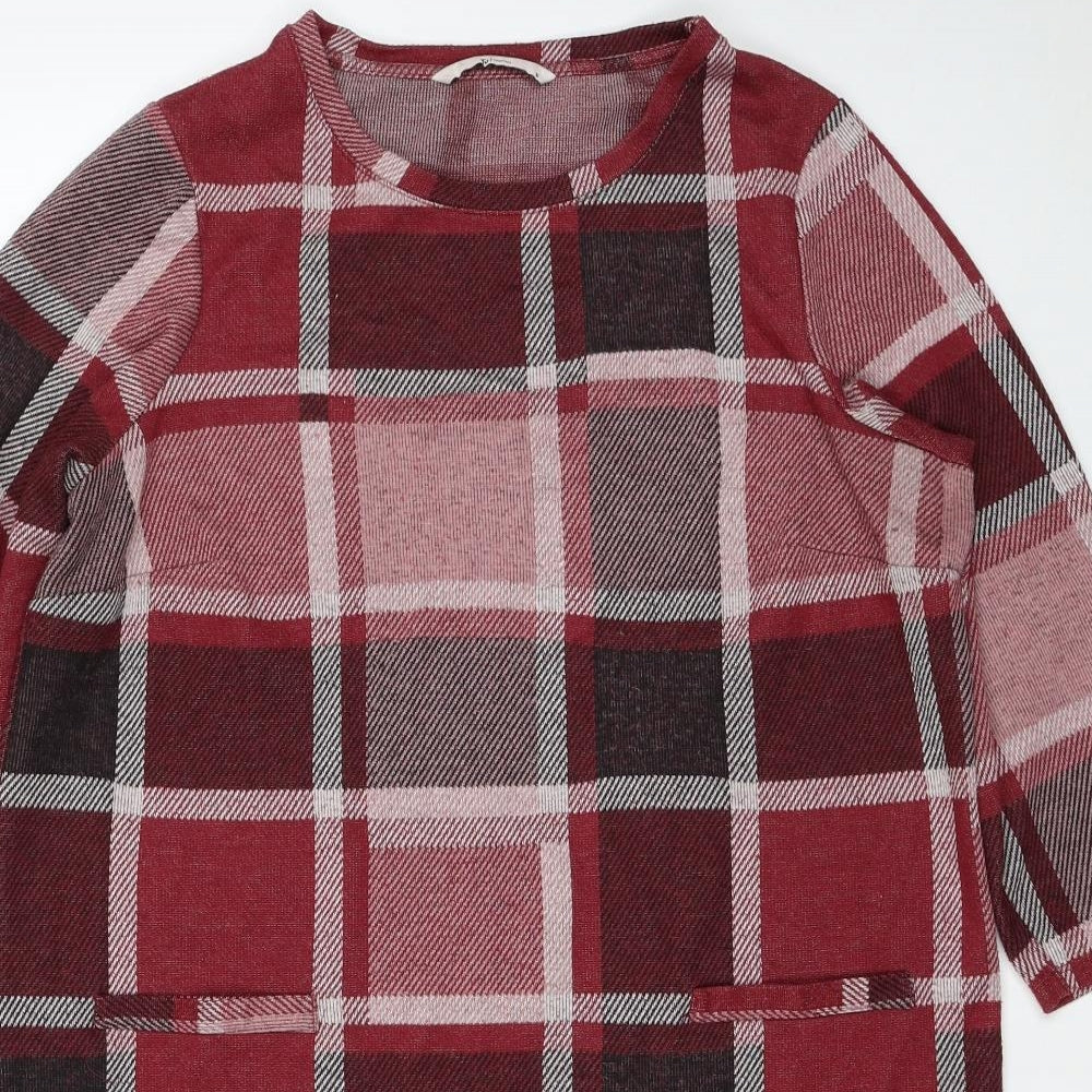 TU Womens Red Scoop Neck Plaid Polyester Tunic Jumper Size 18