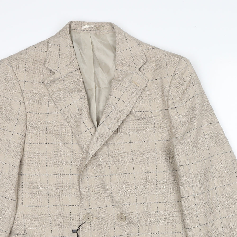 Boohoo Man Mens Beige Plaid Polyester Jacket Suit Jacket Size 40
