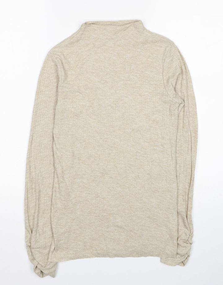 River Island Womens Beige Mock Neck Polyester Pullover Jumper Size 10 - Ribbed