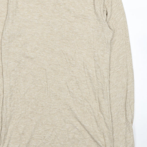 River Island Womens Beige Mock Neck Polyester Pullover Jumper Size 10 - Ribbed