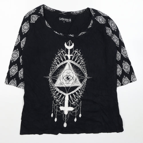 Goticana Womens Black Geometric Cotton Basic Blouse Size S Scoop Neck - Triangle Eye Cross