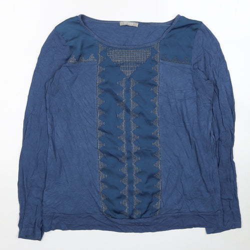 ORSAY Womens Blue Geometric Viscose Basic Blouse Size M Scoop Neck