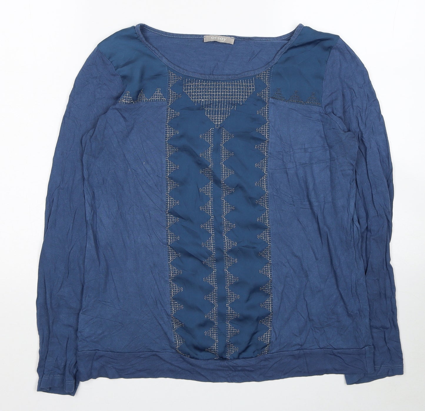 ORSAY Womens Blue Geometric Viscose Basic Blouse Size M Scoop Neck