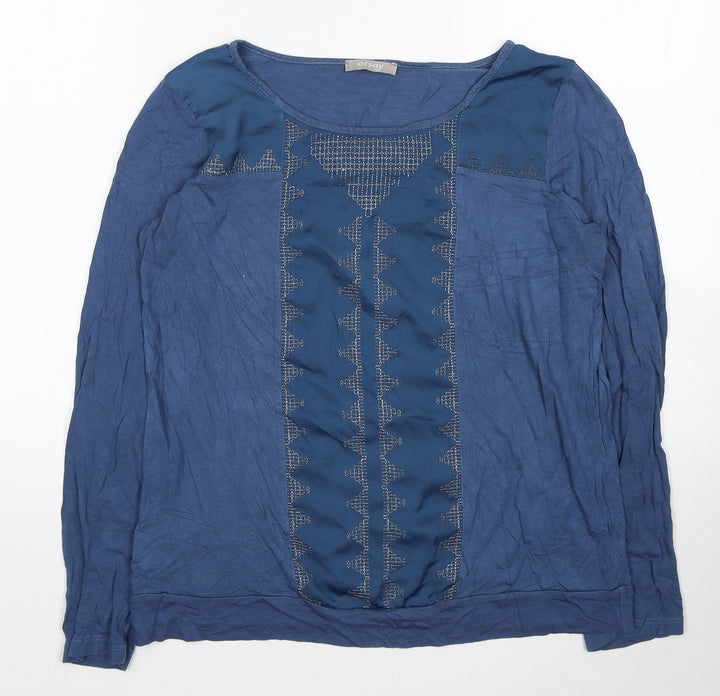 ORSAY Womens Blue Geometric Viscose Basic Blouse Size M Scoop Neck