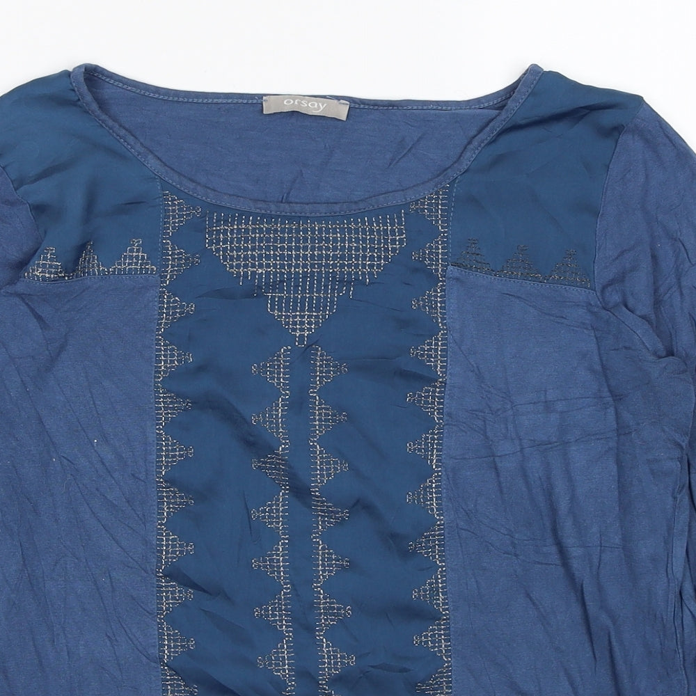 ORSAY Womens Blue Geometric Viscose Basic Blouse Size M Scoop Neck