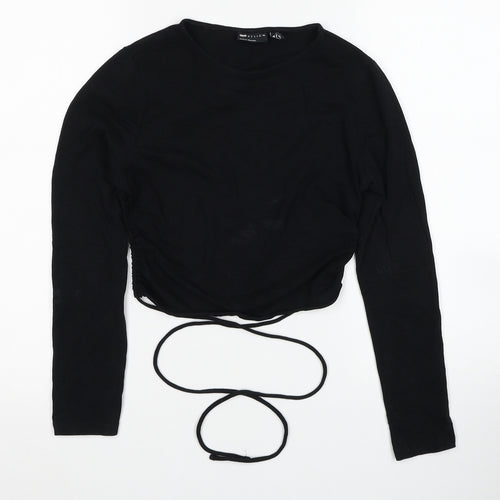 ASOS Womens Black Cotton Cropped Blouse Size 8 Round Neck