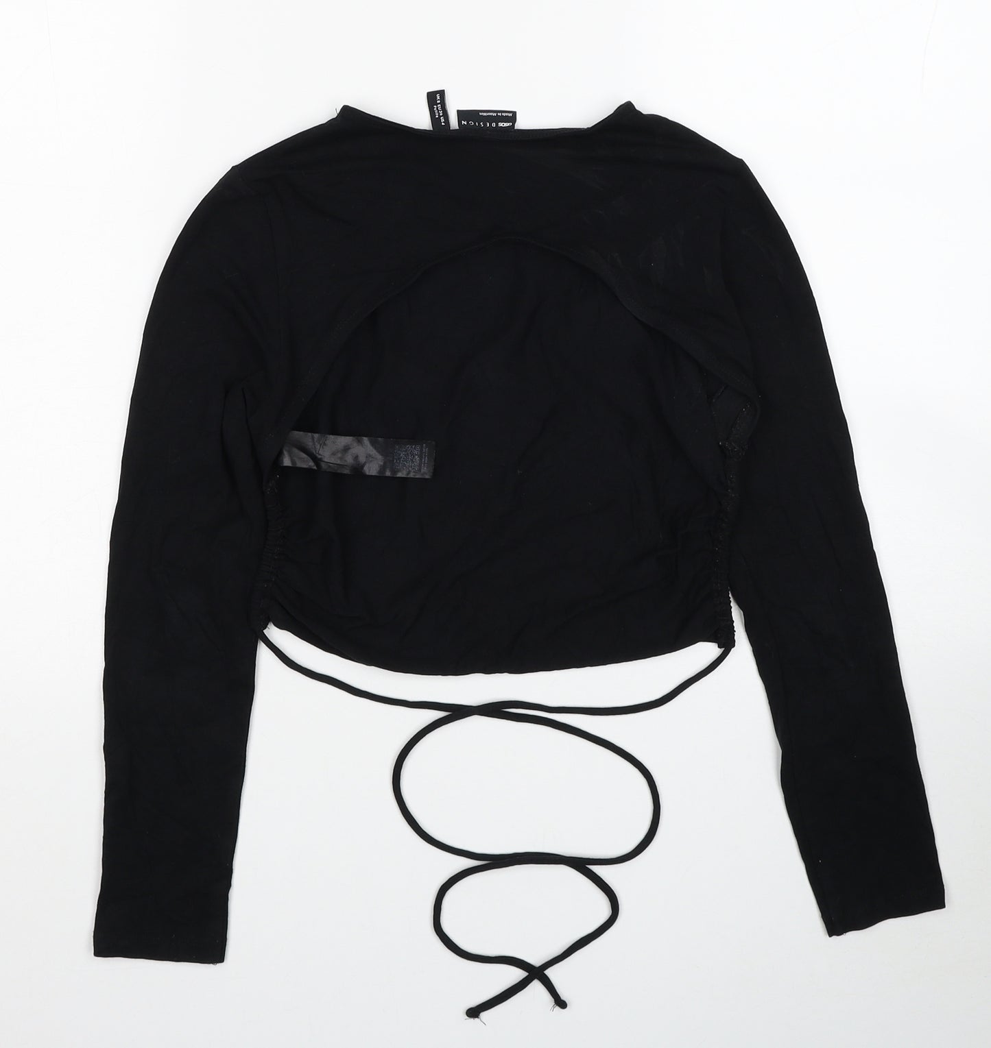 ASOS Womens Black Cotton Cropped Blouse Size 8 Round Neck