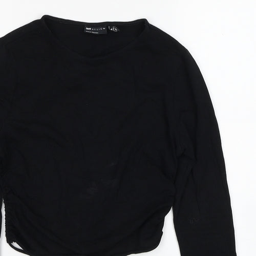 ASOS Womens Black Cotton Cropped Blouse Size 8 Round Neck
