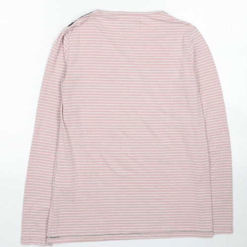 Superdry Womens Pink Striped Polyester Jersey T-Shirt Size 10 Round Neck