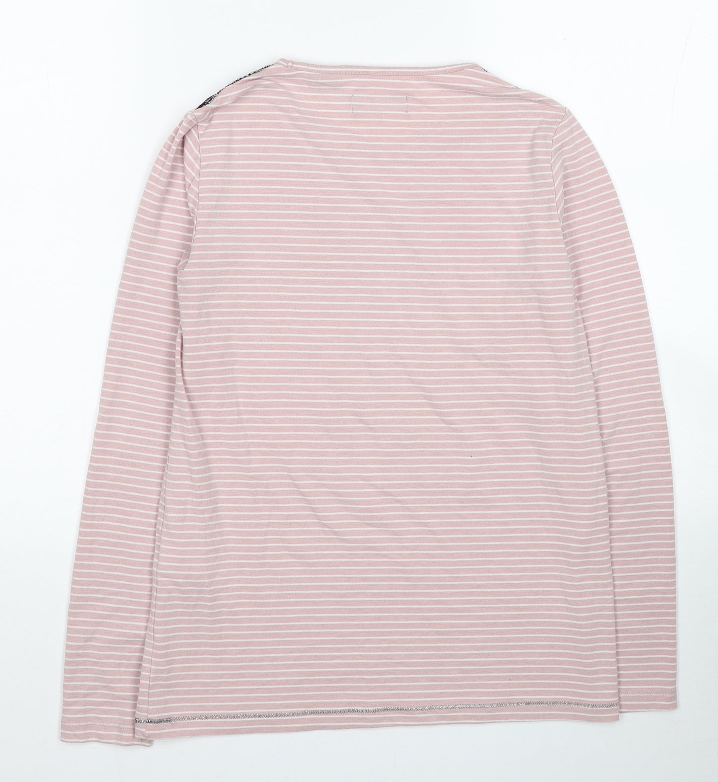 Superdry Womens Pink Striped Polyester Jersey T-Shirt Size 10 Round Neck