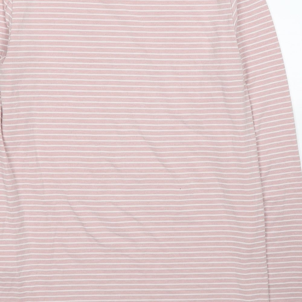 Superdry Womens Pink Striped Polyester Jersey T-Shirt Size 10 Round Neck