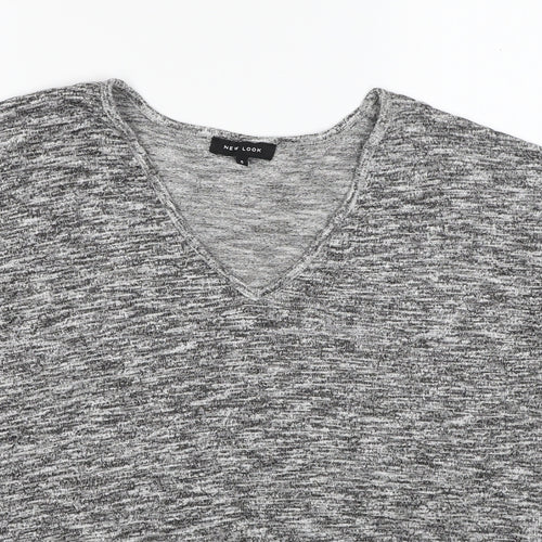 New Look Womens Grey V-Neck Viscose Pullover Jumper Size S