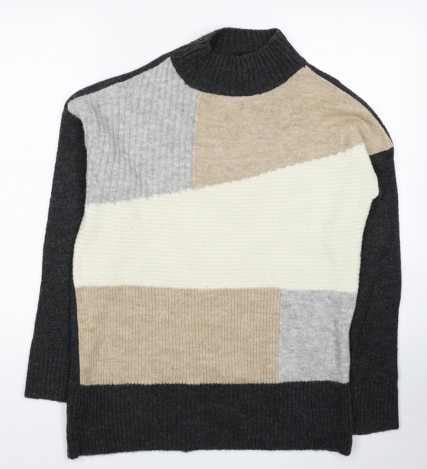 PEP&CO Womens Multicoloured Mock Neck Acrylic Pullover Jumper Size 10 - Colorblock Pattern