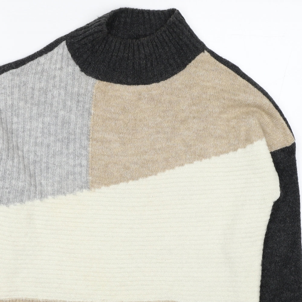 PEP&CO Womens Multicoloured Mock Neck Acrylic Pullover Jumper Size 10 - Colorblock Pattern