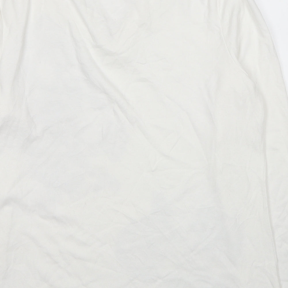 Bonmarché Womens White Geometric Polyester Basic Blouse Size M V-Neck