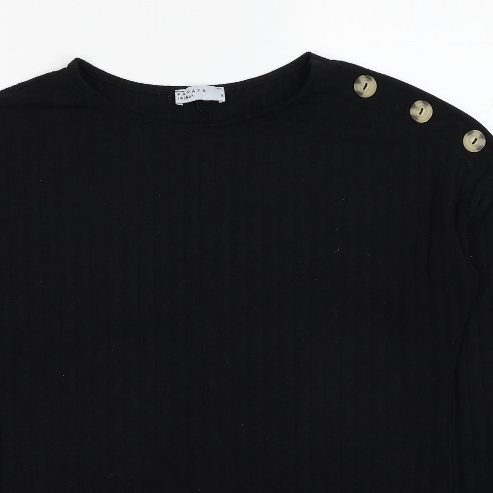 Papaya Womens Black Polyester Basic Blouse Size 8 Scoop Neck - Ribbed