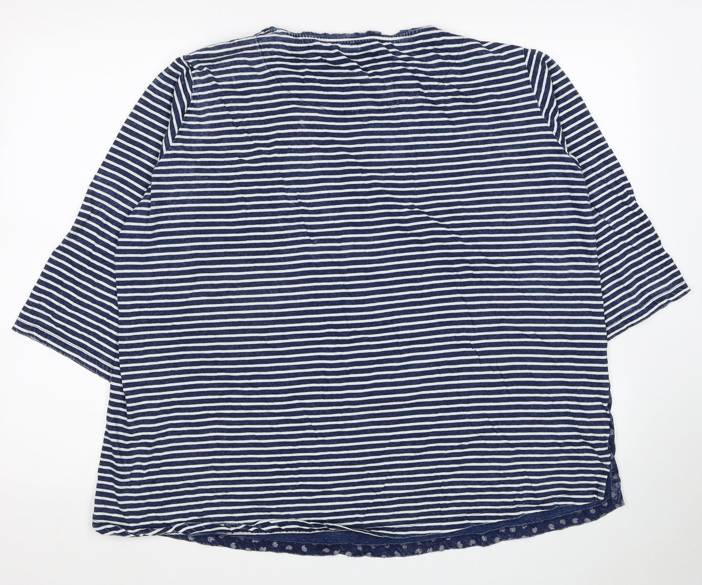 EWM Womens Blue Striped Cotton Basic T-Shirt Size XL Round Neck