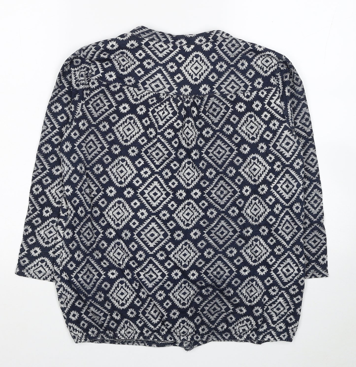 Debenhams Womens Blue Geometric Cotton Basic Button-Up Size 14 V-Neck