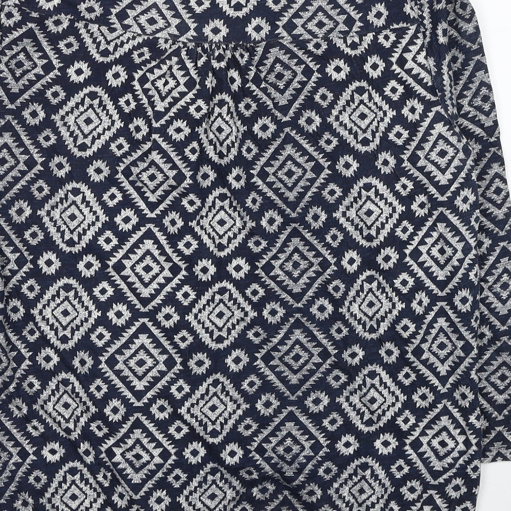 Debenhams Womens Blue Geometric Cotton Basic Button-Up Size 14 V-Neck