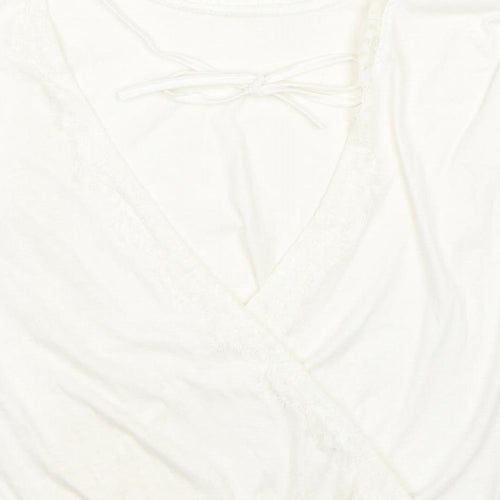Preworn Womens White Cotton Basic Blouse Size M Boat Neck - Lace Detail