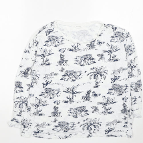 Springfield Womens White Geometric Cotton Basic T-Shirt Size L Scoop Neck - Forest Print