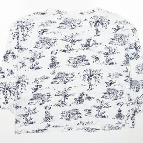 Springfield Womens White Geometric Cotton Basic T-Shirt Size L Scoop Neck - Forest Print