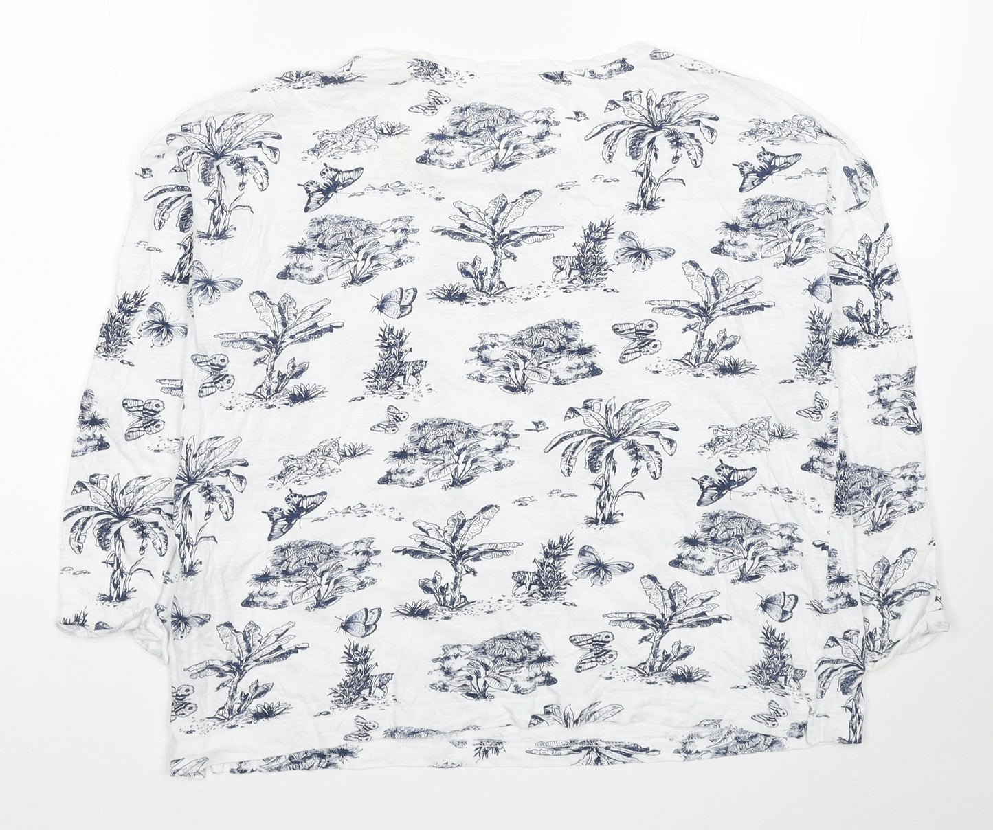 Springfield Womens White Geometric Cotton Basic T-Shirt Size L Scoop Neck - Forest Print
