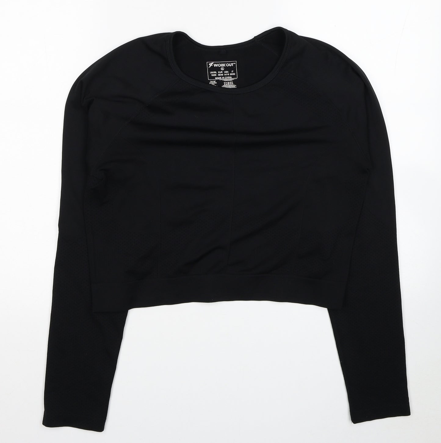 Workout Womens Black Polyester Cropped Casual Size 18 Scoop Neck Pullover - Size 18-20