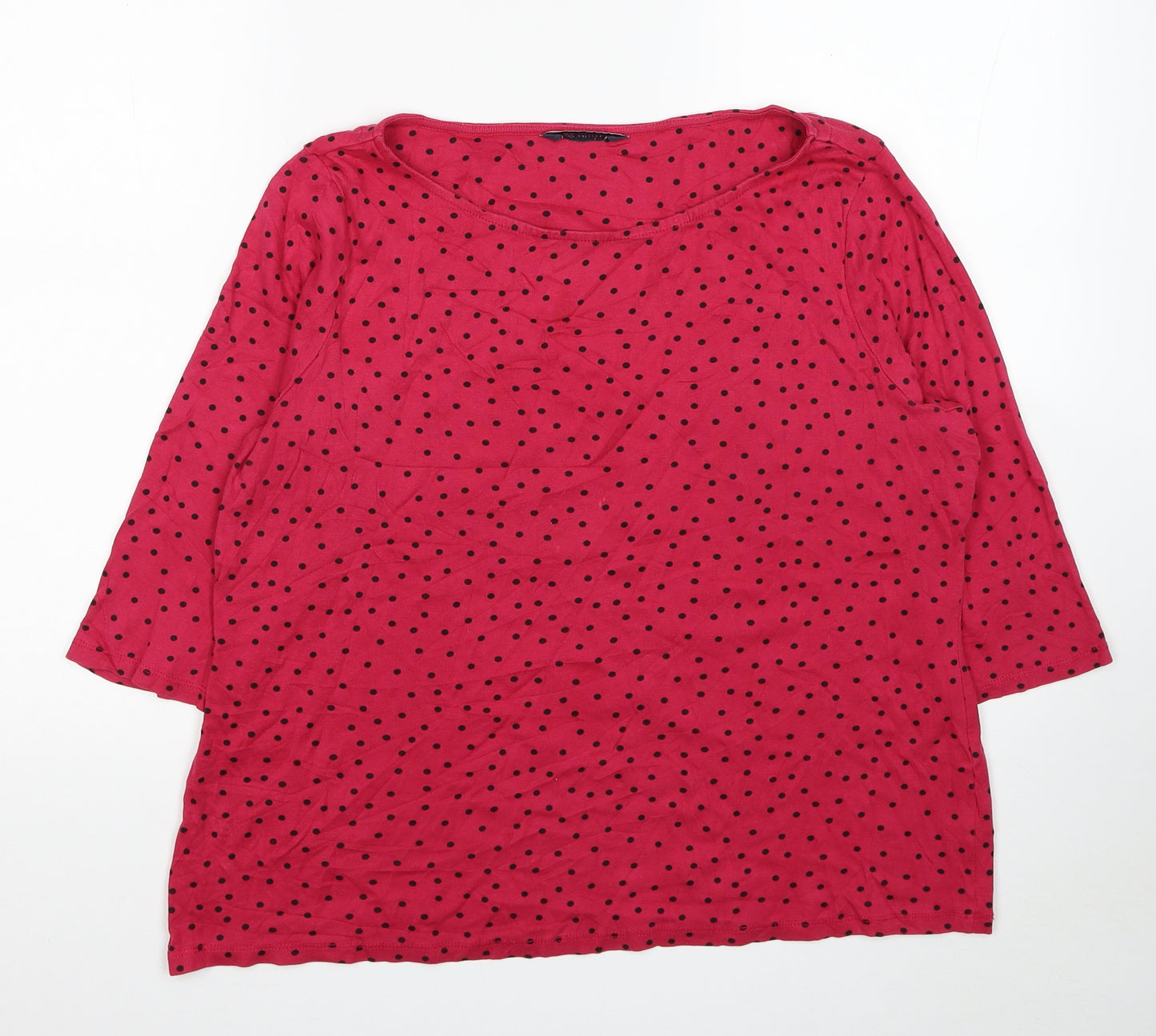 Marks and Spencer Womens Pink Polka Dot Cotton Jersey T-Shirt Size 18 Boat Neck