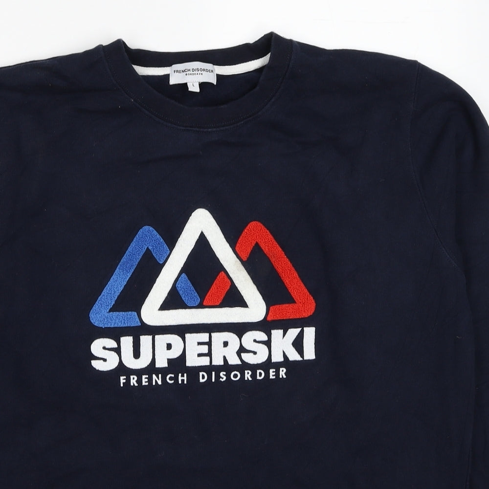 French Disorder Mens Blue Cotton Pullover Sweatshirt Size L - Superski