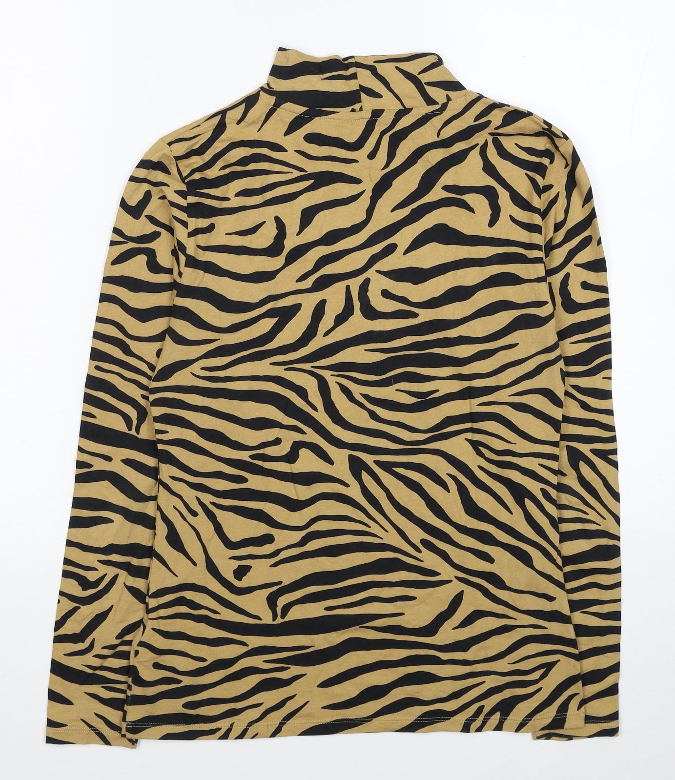 Marks and Spencer Womens Multicoloured Animal Print Cotton Basic Blouse Size 10 Mock Neck - Tiger Print